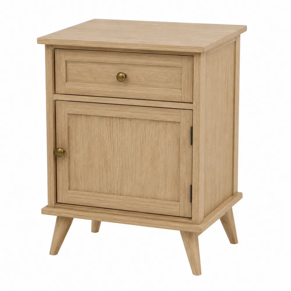 Comodino in Legno di Rovere con Cassetto e Anta