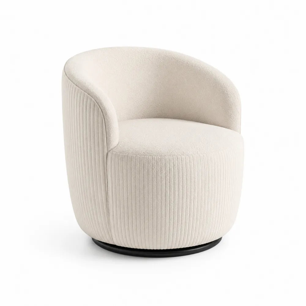 Poltrona girevole in tessuto bouclé crema