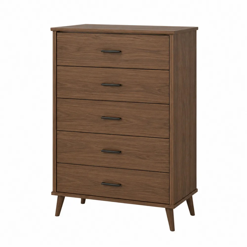 Cassettiera in legno di noce con 5 cassetti marrone