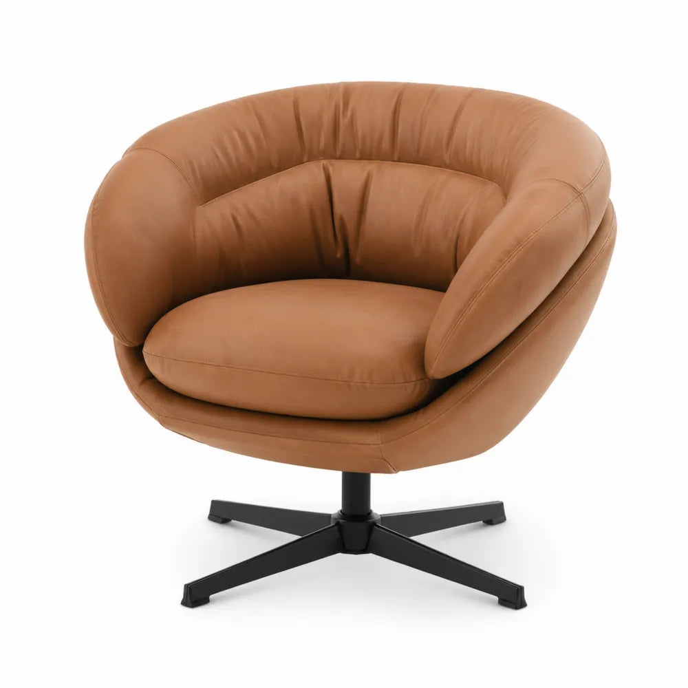 Poltrona girevole in pelle sintetica marrone con base in metallo