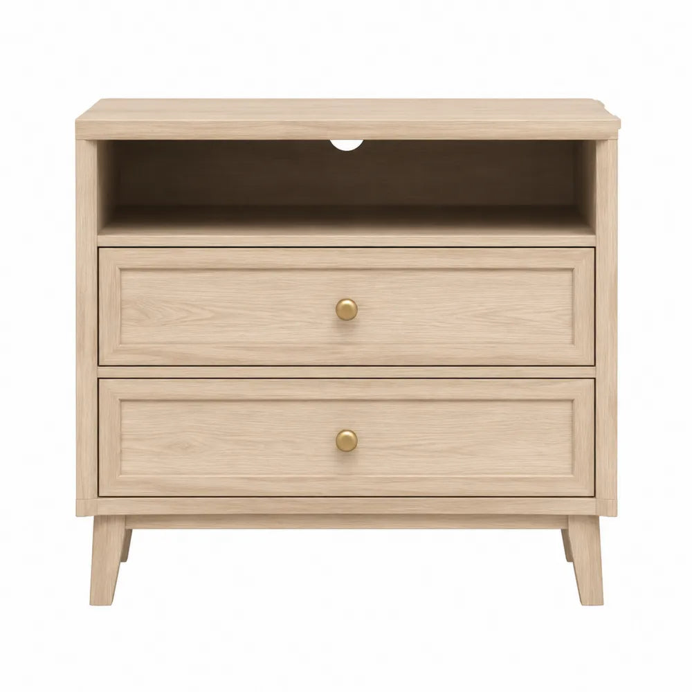 Comodino in legno con cassetti e scomparto aperto 60x40x55 cm
