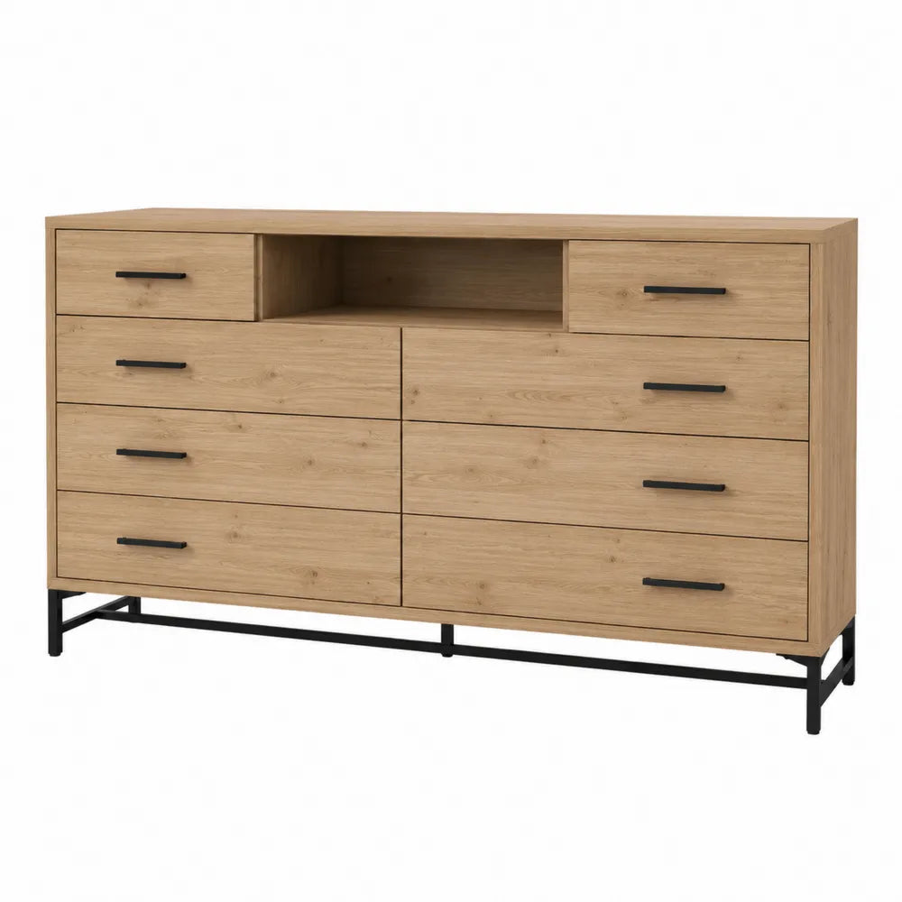 Cassettiera in legno e metallo con 8 cassetti rovere naturale