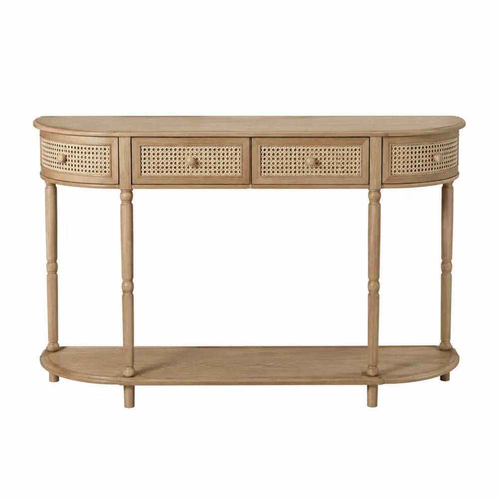 Consolle in Legno massello con Cassetti in Rattan Naturale