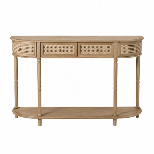 Consolle in Legno massello con Cassetti in Rattan Naturale