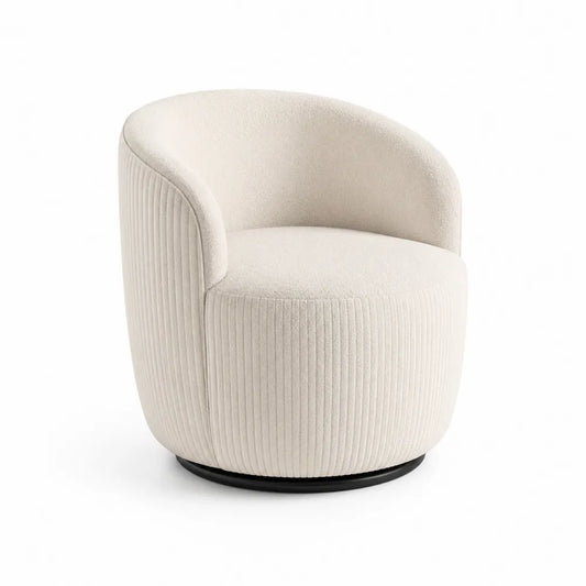 Poltrona girevole in tessuto bouclé crema