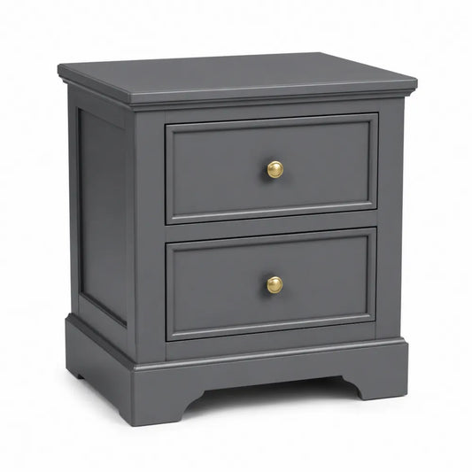 Comodino in legno con maniglie in metallo