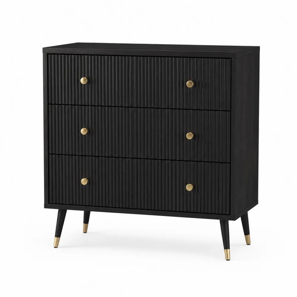 Cassettiera in legno nero e metallo con 3 cassetti