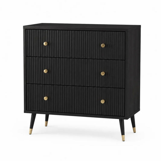 Cassettiera in legno nero e metallo con 3 cassetti