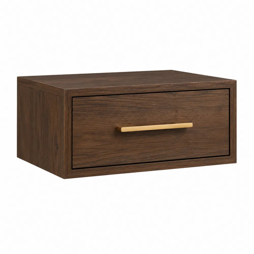 Comodino sospeso in legno con maniglia dorata 45x30x15 cm