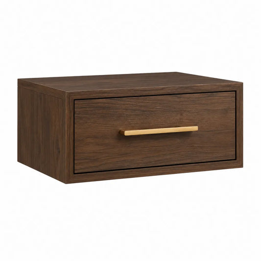Comodino sospeso in legno con maniglia dorata 45x30x15 cm