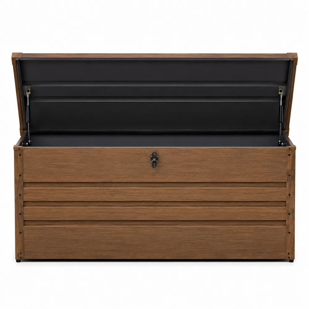 Baule da Esterno in Legno e Metallo 120x50x60cm con Serratura
