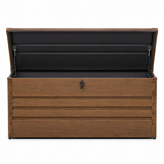 Baule da Esterno in Legno e Metallo 120x50x60cm con Serratura