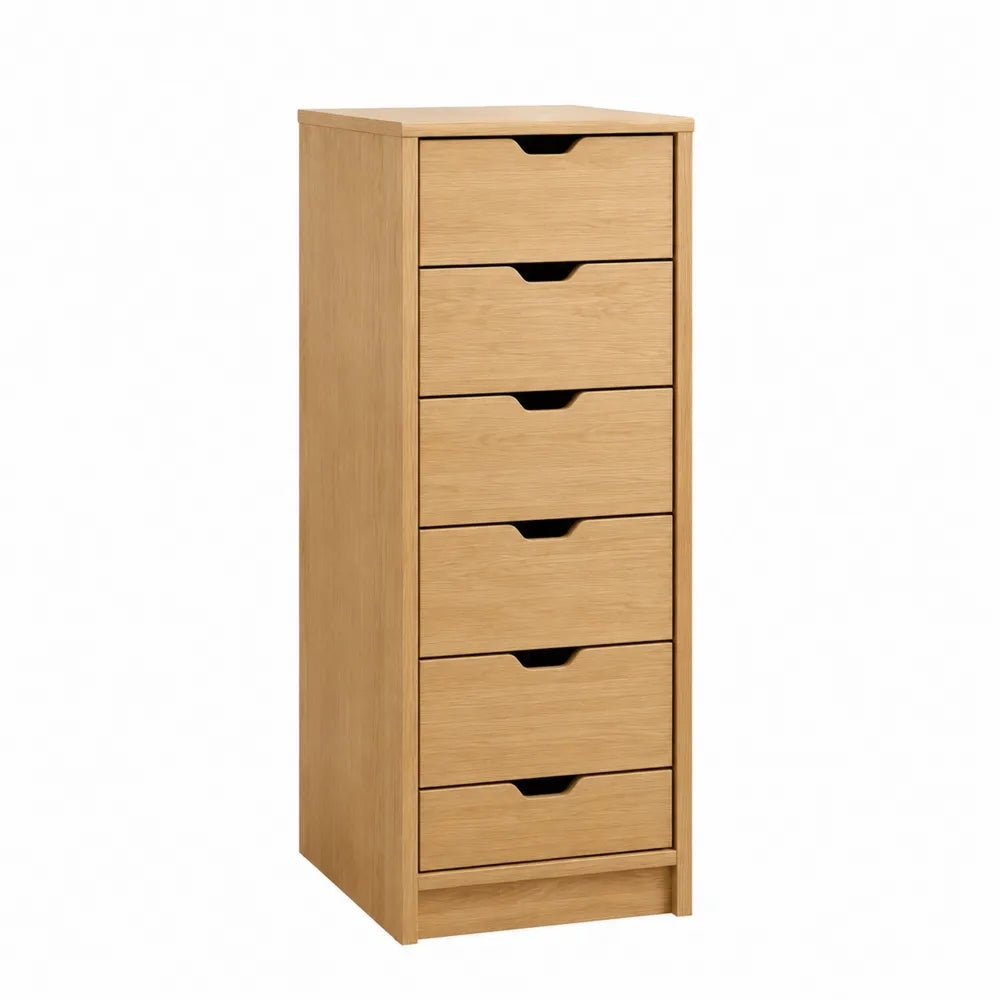 Cassettiera a 6 cassetti in legno MDF chiaro